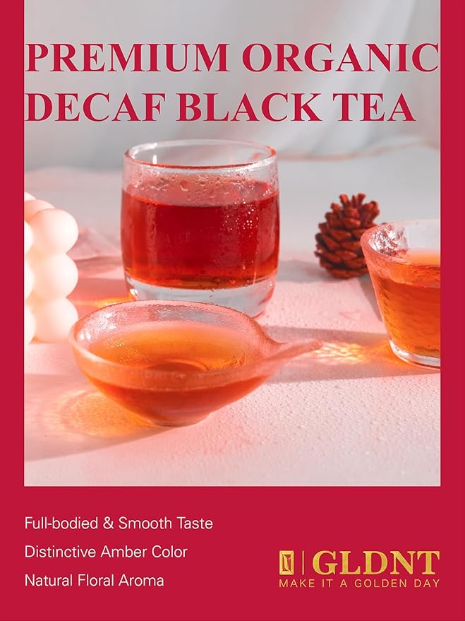 GLDNT Organic Decaf Black Tea Bags, Organic Black Tea Decaffeinated, Smooth Taste, Iced & Hot Tea, 100 Count - Bloomnest