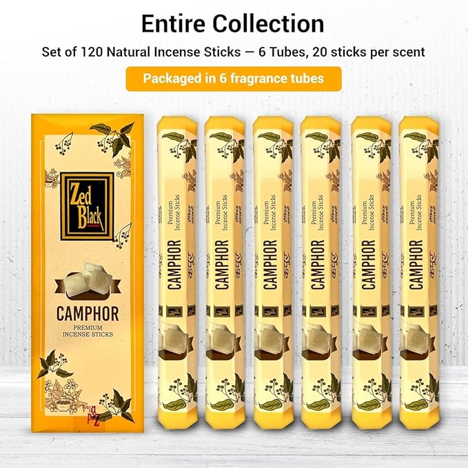 Zed Black Camphor Incense Sticks – 20 Sticks per Box, 6 Boxes Inside (Total 120 Sticks) | Premium Camphor Fragrance for Pooja, Meditation & Relaxation. - Bloomnest