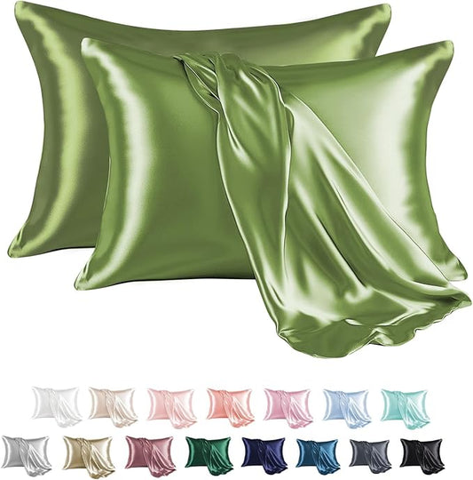 MR&HM Satin Pillowcase for Hair and Skin, Silk Satin Pillowcase 2 Pack, Queen Size Pillow Cases Set of 2, Silky Pillow Cover with Envelope Closure (20x30, Sage) - Bloomnest