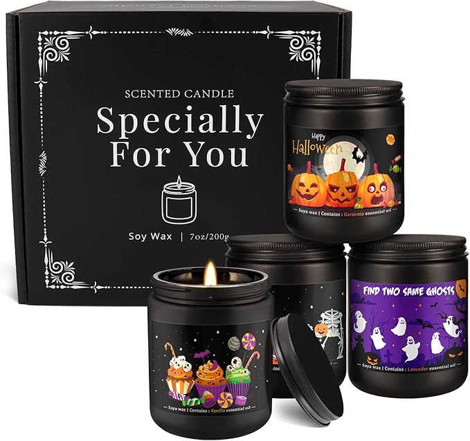 Halloween Scented Candle Set, 4-Pack 7oz Soy Wax Candles with 4 Fragrances, Long-Lasting Burning for Halloween, Christmas, Home Decor, Rituals & Themed Parties. - Bloomnest
