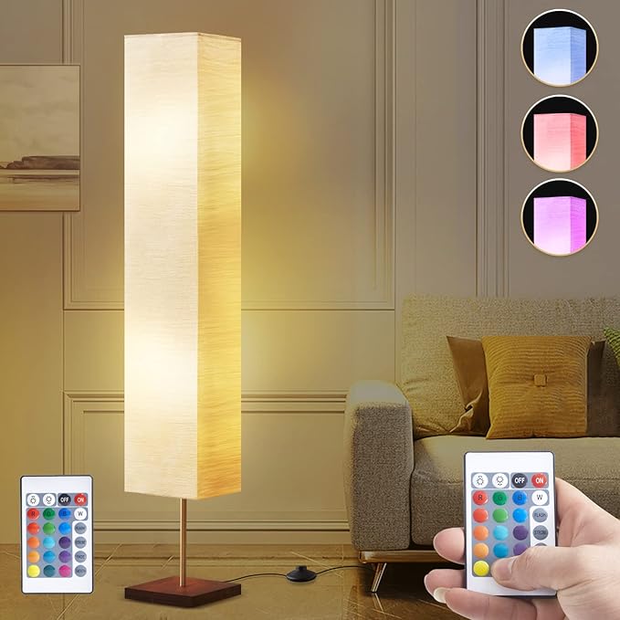 GyroVu 65“ Floor Lamp for Living Room, RGB Color Changing-2700K-6000K Corner Floor Lamp Standing Lamp for Living Room, Tall lamp with Remote Control for Bedroom, Office Beige(Bulbs Included) - Bloomnest