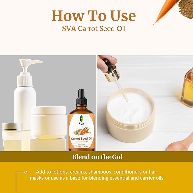 SVA Carrot Seed Oil - 4 Fl Oz – 100% Natural Cold Pressed Carrot Oil - for Face, Skin Care, Hair Care, Scalp Massage & Body Massage – Carrier Oil with Dropper - Bloomnest