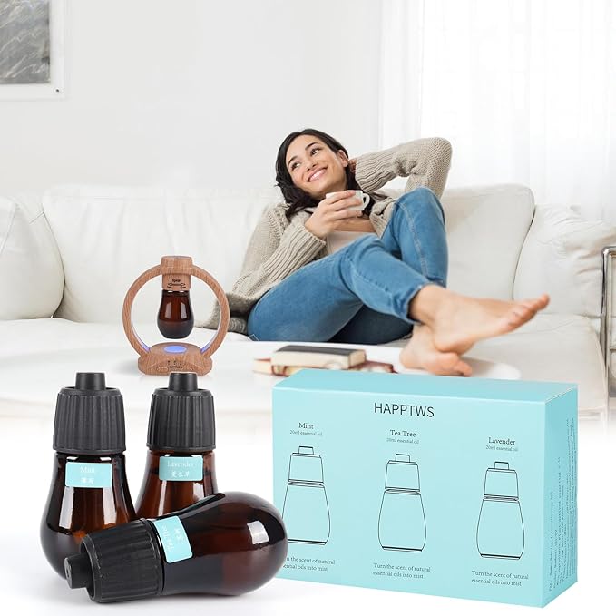 HAPPTWS 3-Pack Essential Oil Kit - Diffuser Oil Use to HAPPTWS Waterless Diffuser Mint/Tea Tree/Lavender - Bloomnest