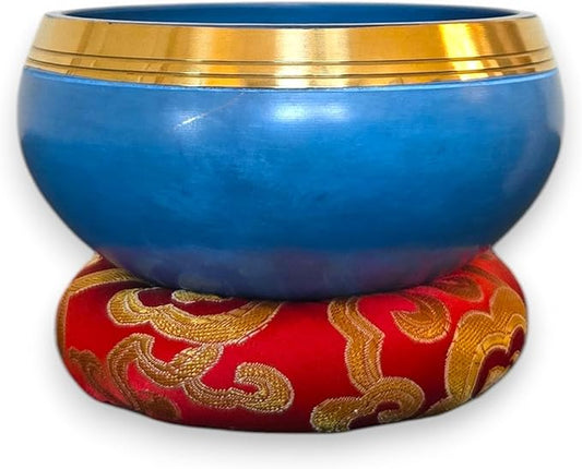 4” Tibetan Singing Bowl Set – Includes Handmade Cushion, Wooden Mallet & Hand-Stitched Case – Chakra Healing, Meditation Sound Bowl – Made in Nepal (Blue) - Bloomnest