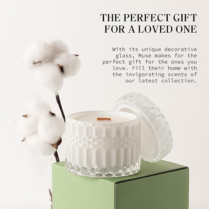 Fresh Cotton Scented Candle, Crackling Wood Wick Candles for Home Scented, 7.4oz Natural Soy Wax, Aromatherapy Candle Gifts for Women on Valentines Day Birthday Mothers Day - Bloomnest