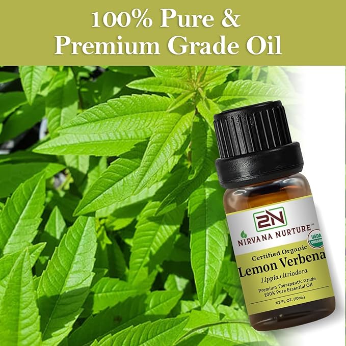 Lemon Verbena Essential Oil, USDA Certified Organic, 100% Pure Undiluted, Aromatherapy Oil for Diffuser, Hair & Skin Care