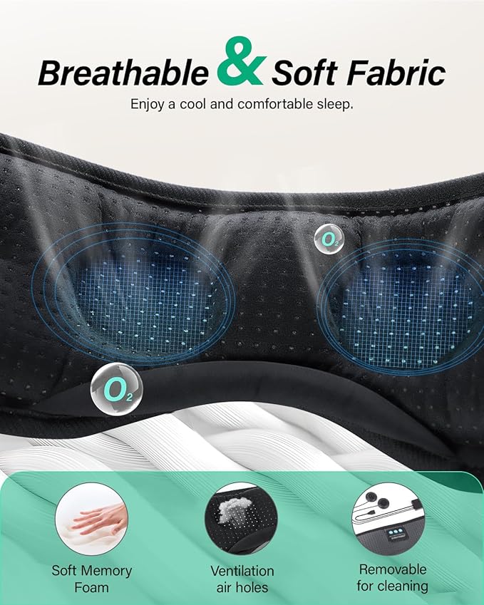 LC-dolida Sleep Headphones, White Noise Bluetooth Sleep Mask 3D Breathable Wireless Eye Mask for Timing, Sleep Mask with Bluetooth Headphones for Side Sleepers Travel,Cool Gadgets for Women Men(Grey) - Bloomnest