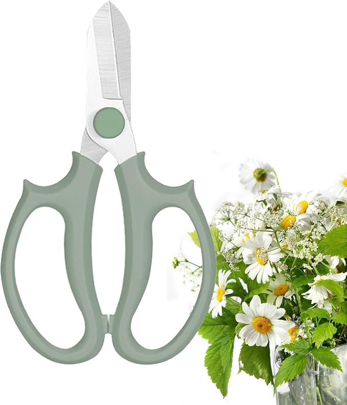 Leize Flower Scissors, Premium Thickened Stainless Steel Floral Shears, Strong Pruner for Flowers, Branches and Leaves (Grey Green) - Bloomnest