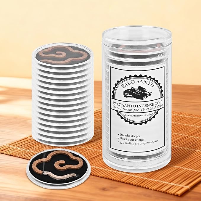 Palo Santo Incense Coil - 100% Natural - Palo Santo Sacred Smoke for Clarity & Calm(Contains 15 Pcs) FOUCILO