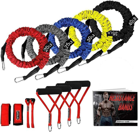 Resistance Bands, 15 Pieces Exercise Elastic Bands Set, 20lbs to 40lbs Resistance Tubes with Heavy Duty Protective Nylon Sleeves Anti-Snap for Fitness SUPALAK - Bloomnest