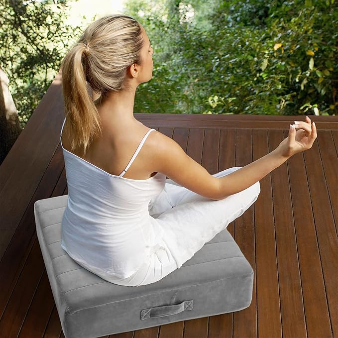MeMoreCool Square Floor Pillow Seating for Adults Kids, Large Meditation Cushion Floor Pillow with Thick Foam & Soft Tufted Cover, Washable Big Pillow Seat Floor Cushion for Sitting Yoga, 22" Grey - Bloomnest