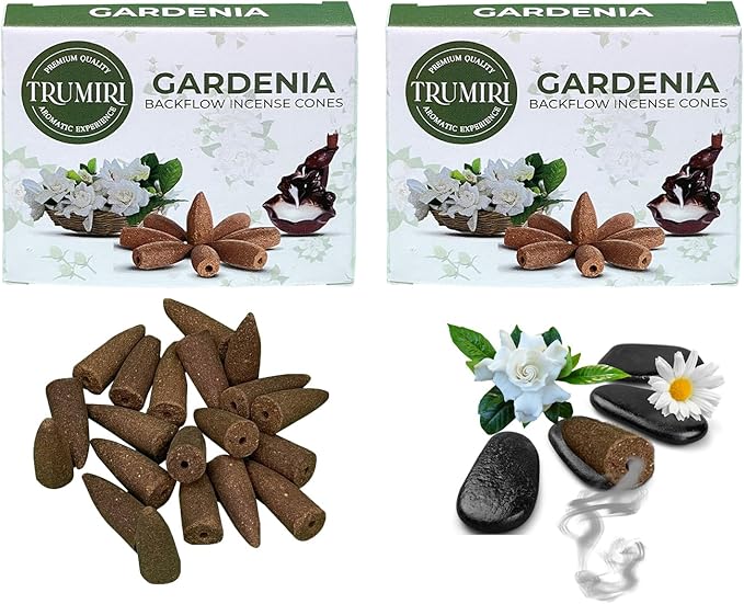 TRUMIRI Gardenia Backflow Incense Cones - Total 20 Incense Cones Waterfall - Dual Pack of 10 Incense Backflow Cones - Waterfall Incense Cones - Incense Waterfall Cones TRUMIRI