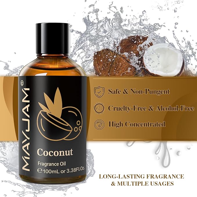 MAYJAM 100ML/3.38FL.OZ Coconut Fragrance Oils with Glass Dropper, Essential Oils for Diffusers for Home, Long Lasting Scented Oils for Diffusers Soap Candle Making - Bloomnest