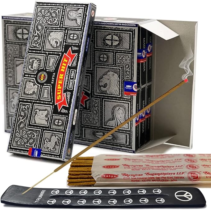 Super Hit Incense Sticks 100g and Holder Bundle - Pack of 6 (Approx 600 Sticks) - Bloomnest