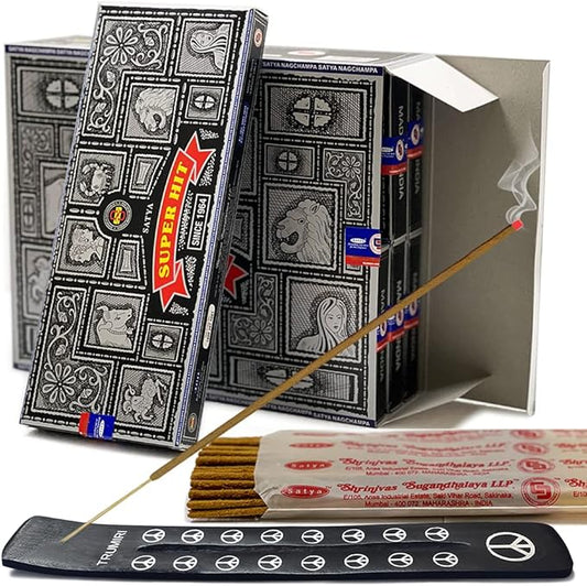 Super Hit Incense Sticks 100g and Holder Bundle - Pack of 6 (Approx 600 Sticks) - Bloomnest