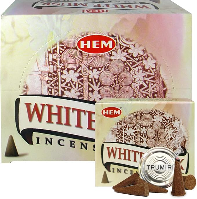 White Musk Incense Cones and Cone Incense Burner Bundle Insence Insense Hem Incense