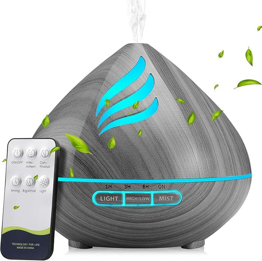 Essential Oil Scent Diffuser: 500ML Aroma Diffuser with Remote Control, Large Fragrance Aromatherapy Diffuser for Bedroom Home, Mist Humidifier & 14 Colors LED Lights and waterless Auto-Off, Dark Grey - Bloomnest