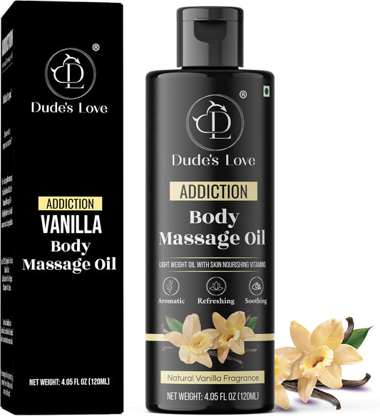 Organic - Vanilla Full Body Massage Oil - No Stain & Non-Sticky | with Fractionated Coconut Oil, Vanilla & Jasmin Oil | for Massage Therapy - 4.05 Fl Oz