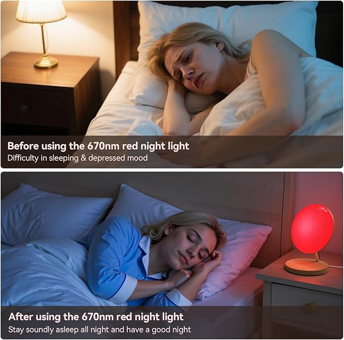 Light Therapy Lamp,Red Night Light with 5-Level Brightness & 4 Color Modes, 670nm Adjustable USB Red Light Night Light Lamp for Sleep,Stress Relief Relaxation - Bloomnest