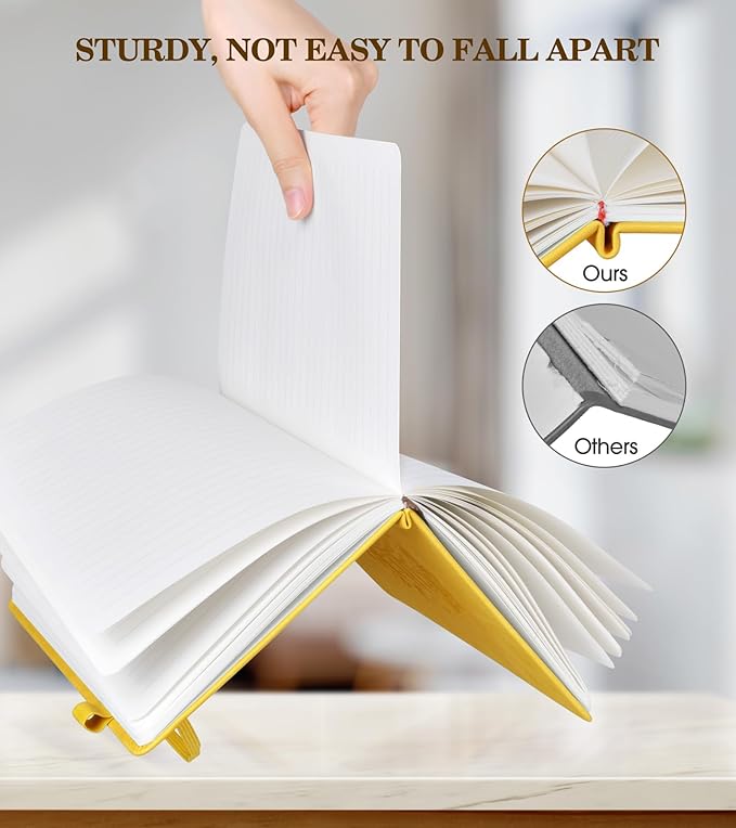 Lined Journal Notebook for Women, A5 Yellow Hardcover Leather Journals for Writing, 200 Pages Travel Daily Journal,Thick College Ruled Notebook for Work School, Note Taking, Business 5.75'' X 8.38'' - Bloomnest