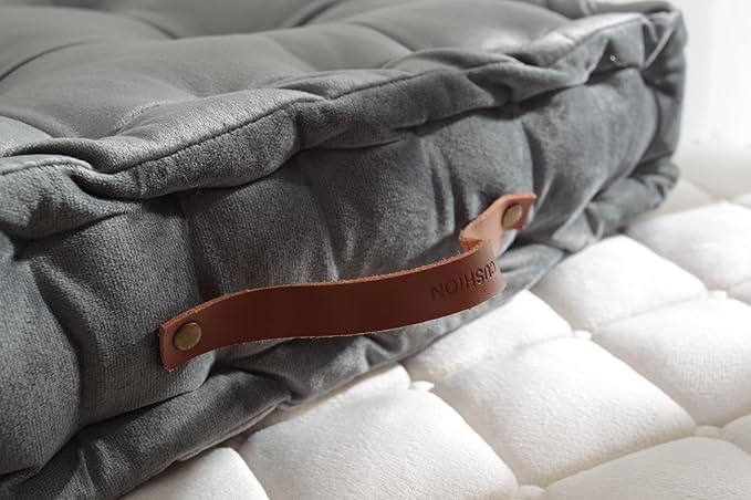 Floor Cushion Pillow, 16.5" Square Floor Cushion Seating for Adults Velvet Thick Meditation Cushion with Handles Decorative Floor Pillow for Yoga Living Room Bedroom Tatami, Grey - Bloomnest