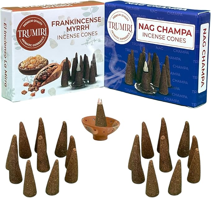 TRUMIRI Incense Cones - Combo Pack of 20 Cone Incense - Nag Champa & Frankincense Myrrh TRUMIRI