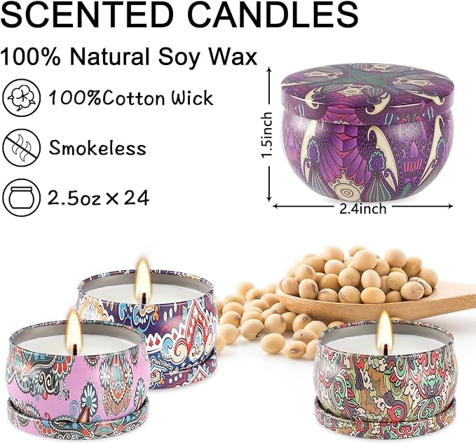 24Pack Scented Candles,Soy Wax Jar Candles,Aromatherapy Candles for Home 2.5 OZ Scented Candles for Mom for Christmas Candles, Birthday, Thanksgiving, Mother's Day,Valentine'sDay - Bloomnest