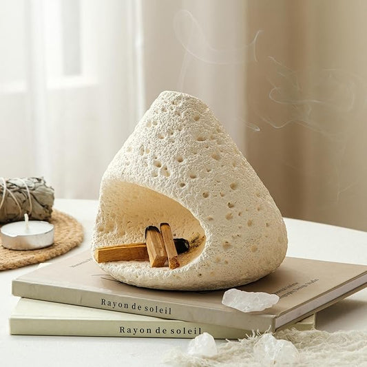 Palo Santo Holder, Modern Incense Burner for Sage, Palo Santo Sticks and Cones Burning, Mini Fireplace Chimney Smudge Bowl for Yoga, Meditation and Energy Cleansing Aromatic Home Decor Bloomnest