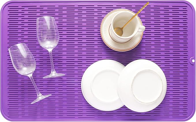 Silicone Dish Drying Mat for Multiple Usage,Easy clean,Eco-friendly,Heat-resistant Silicone Mat for Kitchen Counter or Sink,Refrigerator or Drawer Liner Purple 3XL 28 inches x 18 inches - Bloomnest