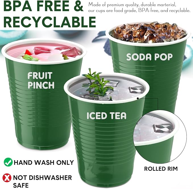 Zopeal 200 Pcs Plastic Cup Bulk 18 oz Disposable Tumblers Wedding Hard Plastic Party Wine Cups Fancy Beverage Drinking Soda Cocktail Glasses for Wedding Birthday Christmas(Green) - Bloomnest