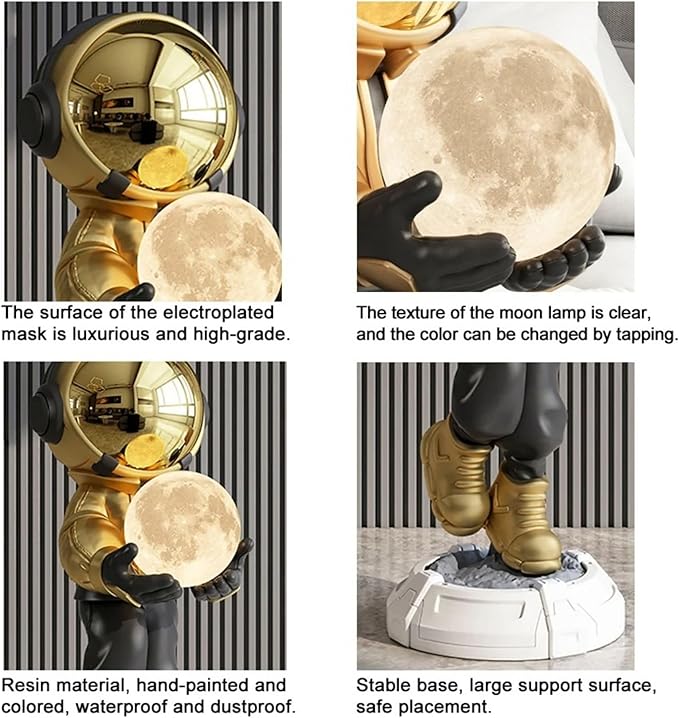 Astronaut Floor Lamp with LED Ball Light, 28.8" Large Space Sculpture Figurine, Modern Resin Astronaut Statue Art Decor for Living Room, Bedroom, Office - Bloomnest
