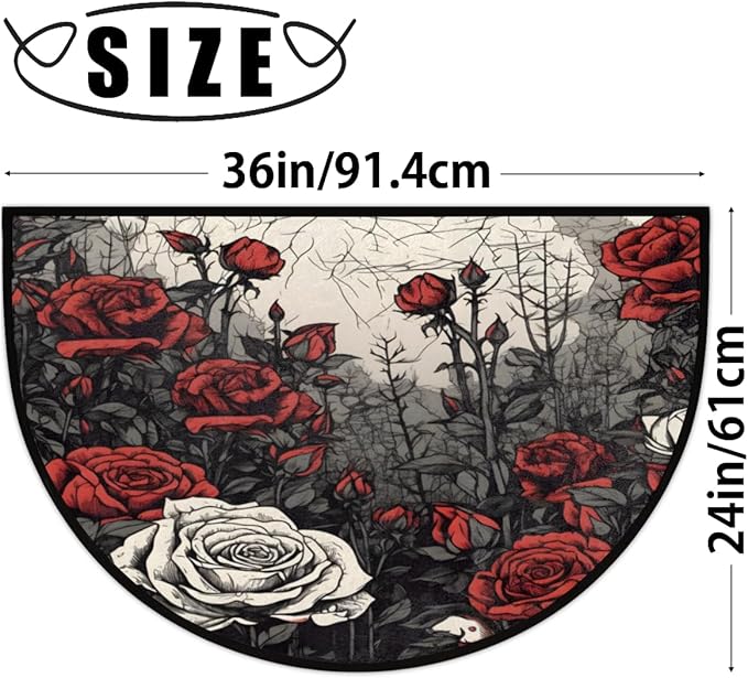 Half Round Door Mat, Vintage Roses Non-Slip Half Circle Area Rug Flowers Art Doormat Washable Durable Home Decor Half Moon Rug for Floor Indoor Outdoor Living Room Bedroom Kitchen Patio - Bloomnest