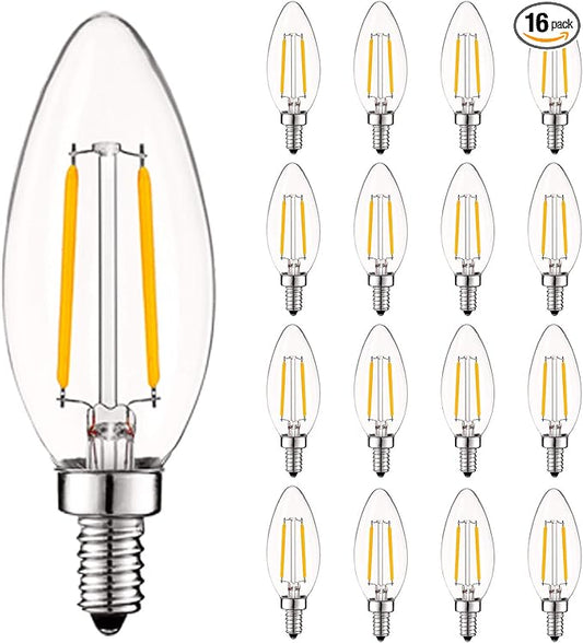 LUXRITE 4W Vintage Candelabra LED Bulbs Dimmable, 400 Lumens, 5000K Bright White, LED Chandelier Light Bulbs 40W Equivalent, Clear Glass, Filament Candle Bulb, UL Listed, E12 Base (16 Pack) - Bloomnest