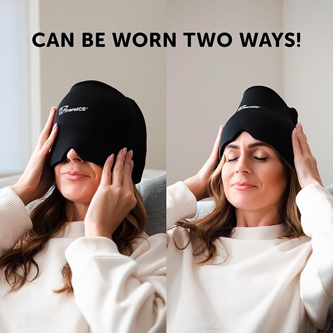 TheraICE Migraine Relief Cap, Soothing Headache Hat Ice Pack Mask, Face Cold Compress Cooling Gel Head Wrap Products for Tension, Stress & Hangover - Bloomnest