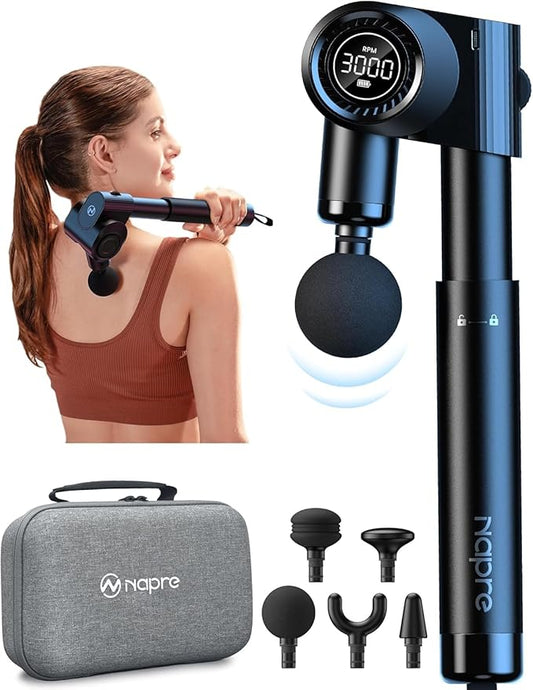 Foldable Massage Gun Deep Tissue with 5 Adjustable Angles,Portable Percussion Back Massager for Muscle/Neck/Body Pain Relief with Long Extension Metal Handle,32-Speeds,with Carry Case - Bloomnest