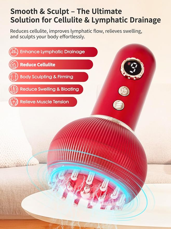 Lymphatic Drainage Massager & Anti Cellulite Massage Tool, Helps Reduce Stretch Marks & Cellulite, for Legs, Arms & Belly, Body Sculpting Machine with Microcurrent, Light, Heat & Vibration - Bloomnest