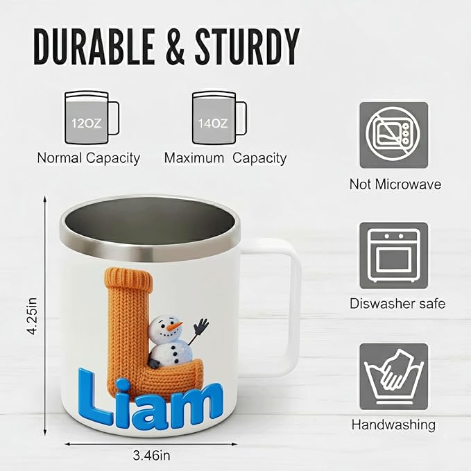 Personalized Christmas Insulated Mug w/Handle, Custom Initial & Name Elf Design, Stainless Steel Tumbler for Hot/Cold Drinks, Unique Holiday Gift for Men, Women, Kids (B123) - Bloomnest
