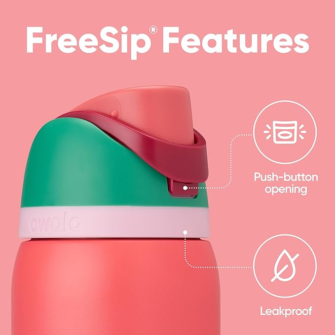 Owala FreeSip Insulated Stainless Steel Water Bottle with Straw for Sports, Travel, and School BPA-Free Sports Water Bottle, 32 oz, Strawberry Fields | Insulated, with Straw, for Sports, Travel, and School, BPA-Free Owala