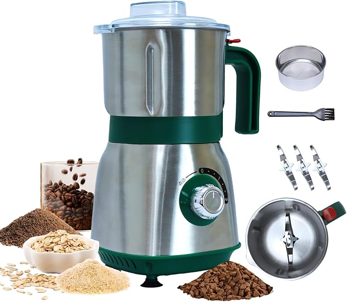 Grinder for Kitchen, Spice Grinder Electric Dry Comes With 3 Removable Stainless Steel Blades, 500w Suitable For Grinding Spices, Herbs, Coffee Beans, Grains, Nuts (Green) - Bloomnest