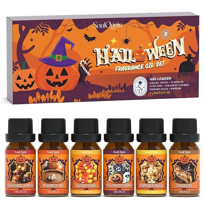 Halloween Fragrance Oils Set, Essential Oil for Diffuser, Diffuser Oil, Use for Soap Candle Making,Caramel Apples, Pumpkin Pie, Candy Corn, Halloween Cookies, Popcorn Balls, Snickers Bars - Bloomnest