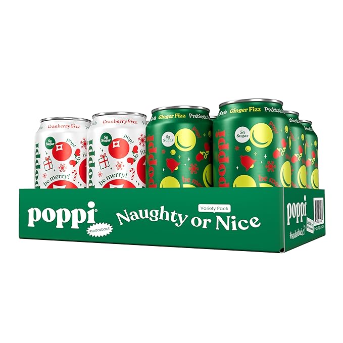Poppi Sparkling Prebiotic Soda Beverage with Apple Cider Vinegar, Seltzer Water and Fruit Juice, Naughty or Nice Variety Pack, 12 Fl Oz, Pack of 12, Packaging May Vary - Bloomnest