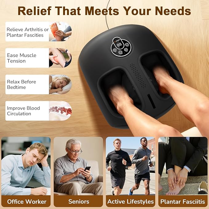 Shiatsu Foot Massager Machine with Heat : Deep Kneading Foot Massager with Vibration & Compression for Plantar Fasciitis & Neuropathy - for Women & Men,Relax for Home Office Use (Black) - Bloomnest