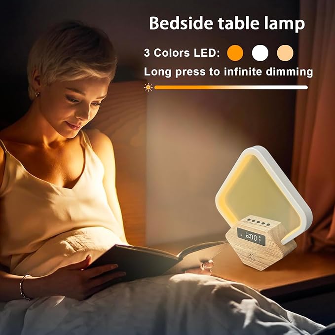 Wood Sunrise Alarm Clock with White Noise Machine 3 Color Night Light 15 Soothing Sounds Sleep Aid 30/60/90min Timer 10 Alarm Ringtones USB C PD Phone Charger Anniversary Birthday Gifts for Women Men - Bloomnest
