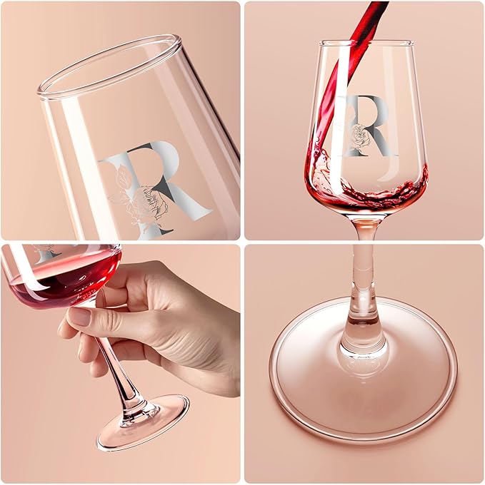 Valentines Day Gifts for Her Women - Personalized Initial Wine Glasses Custom Gift, Galentines Gift Christmas Mothers Day Birthday Gifts for Women Her Mom Wife Best Friend Sister (R) - Bloomnest