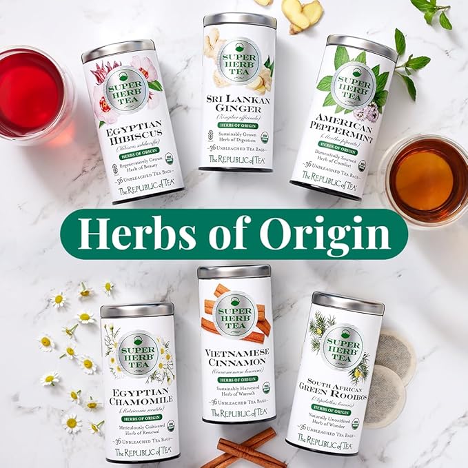 The Republic of Tea — Organic Egyptian Chamomile SuperHerb Tea Tin, 36 Herbal Tea Bags, Naturally Caffeine-Free Herbs of Origin - Bloomnest