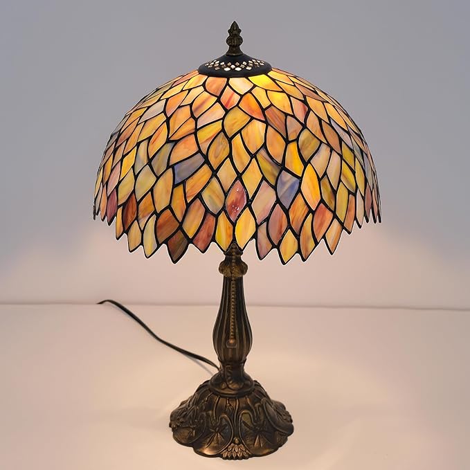 Tiffany Style Table Lamp Vintage Stained Glass Desk Lamp Mable Gradient Green Wisteria Bedside Reading Light Decor Bedroom Living Room Home Office D12 xH18 - Bloomnest