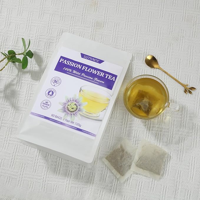 60 Premium Passion Flower Tea Bags, Made with 100% Natural Passionflower Leaves,Te De Pasiflora, Support Better Sleep & Relaxation, No Additives & Caffeine Free. - Bloomnest