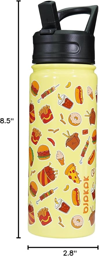 BJPKPK Insulated Water Bottle with Straw Lid, 18 oz Stainless Steel Metal Water Bottles, Reusable Leak Proof BPA Free Water Bottles, Cups, Thermo, Yummy - Bloomnest