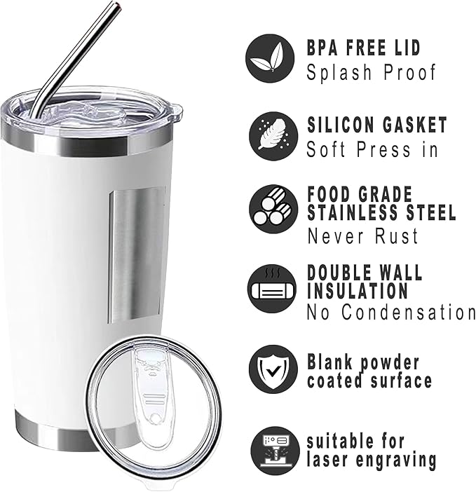 20oz insulted tumblers stainless steel cup Tumbler Bulk with push Lid, and metal straw powder coated coffee cup for cold and hot drinking (12, Assorted color) - Bloomnest
