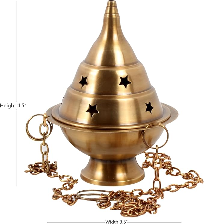 Brass Incense Burner Hanging Incense Censer/Charcoal Incense Burner Antique Incense Holder with Chain 4.5 H - Bloomnest